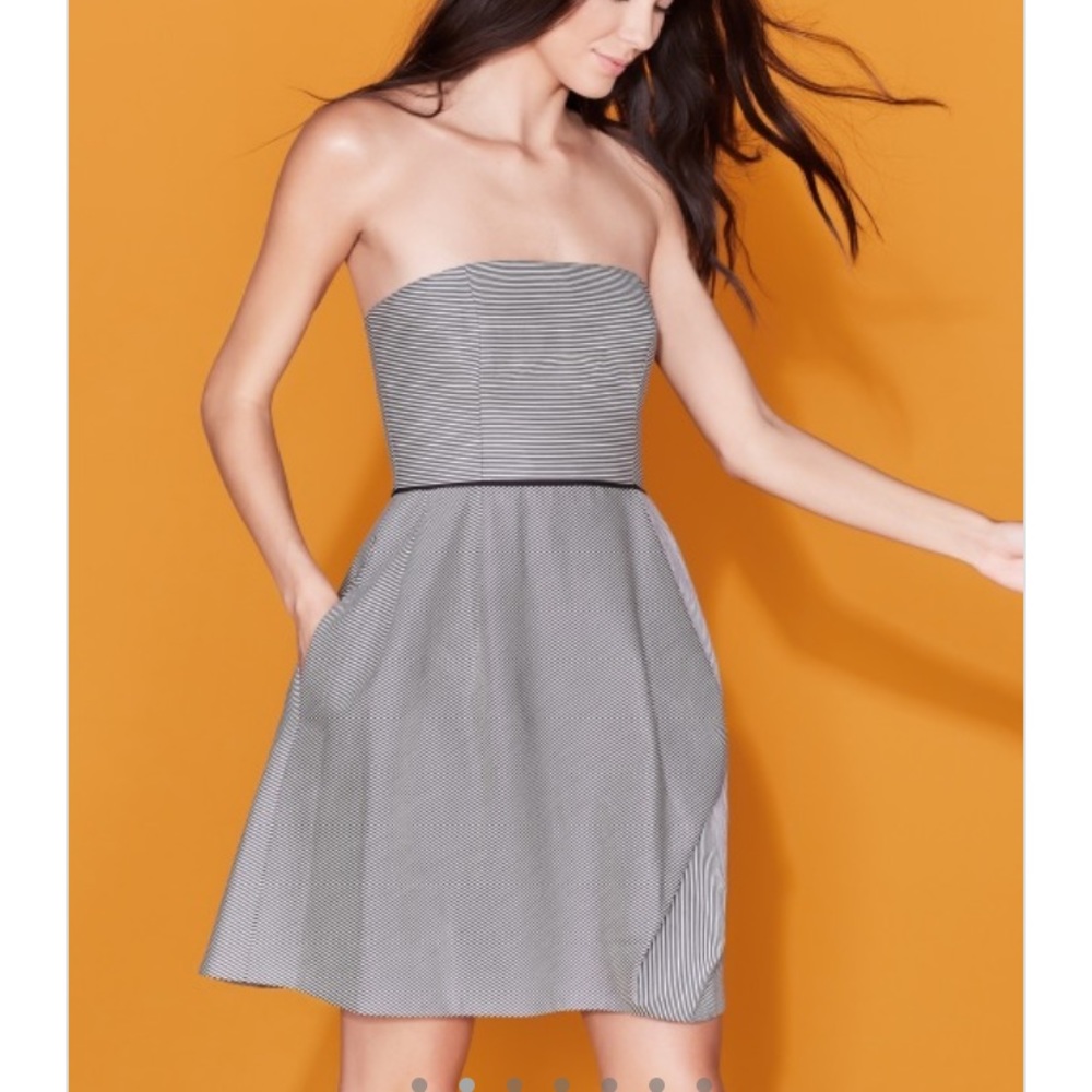 Halston Heritage Striped Folded Drape Dress